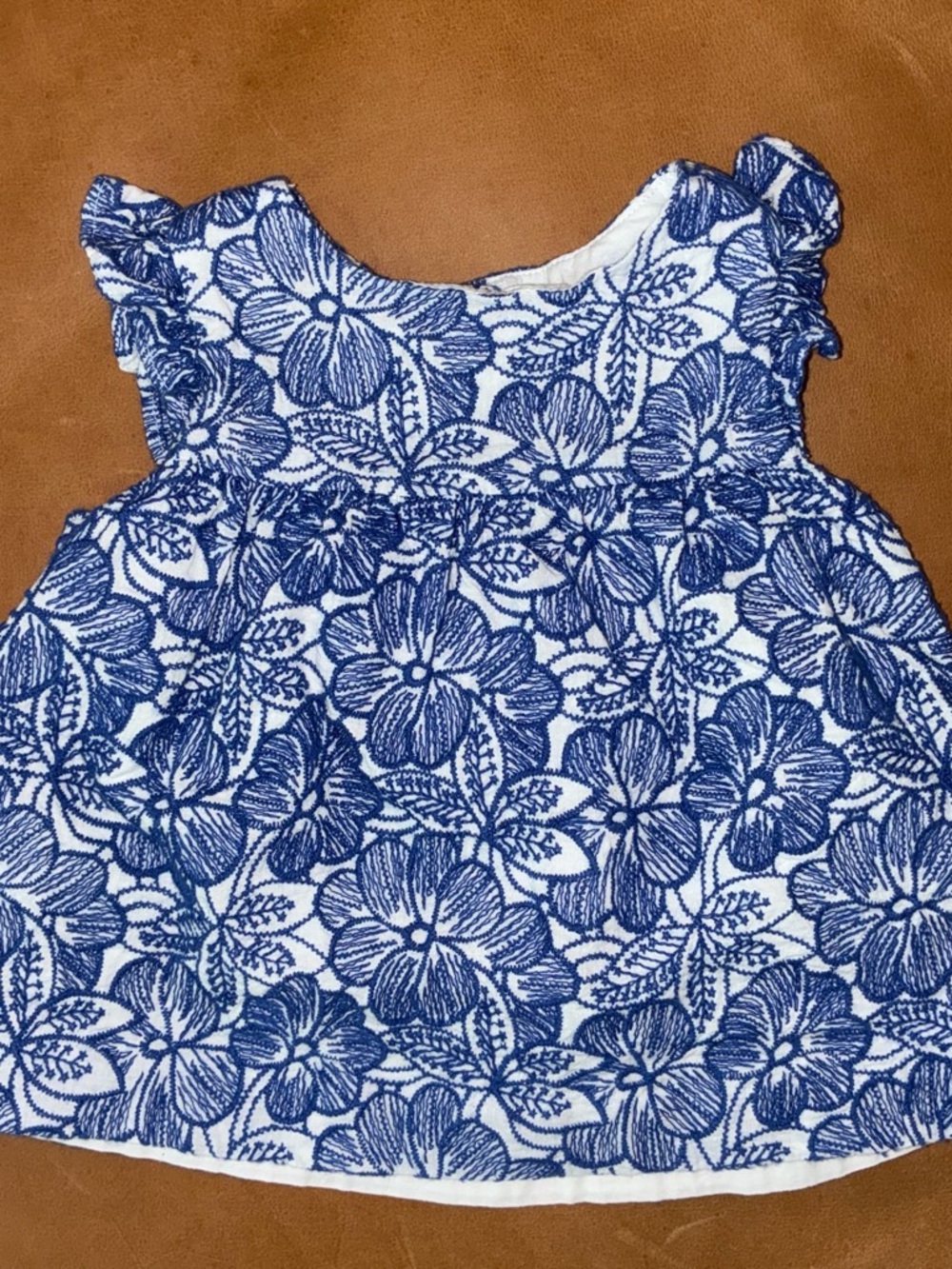 Janie and Jack Blue & White Floral Ruffle Tank Top